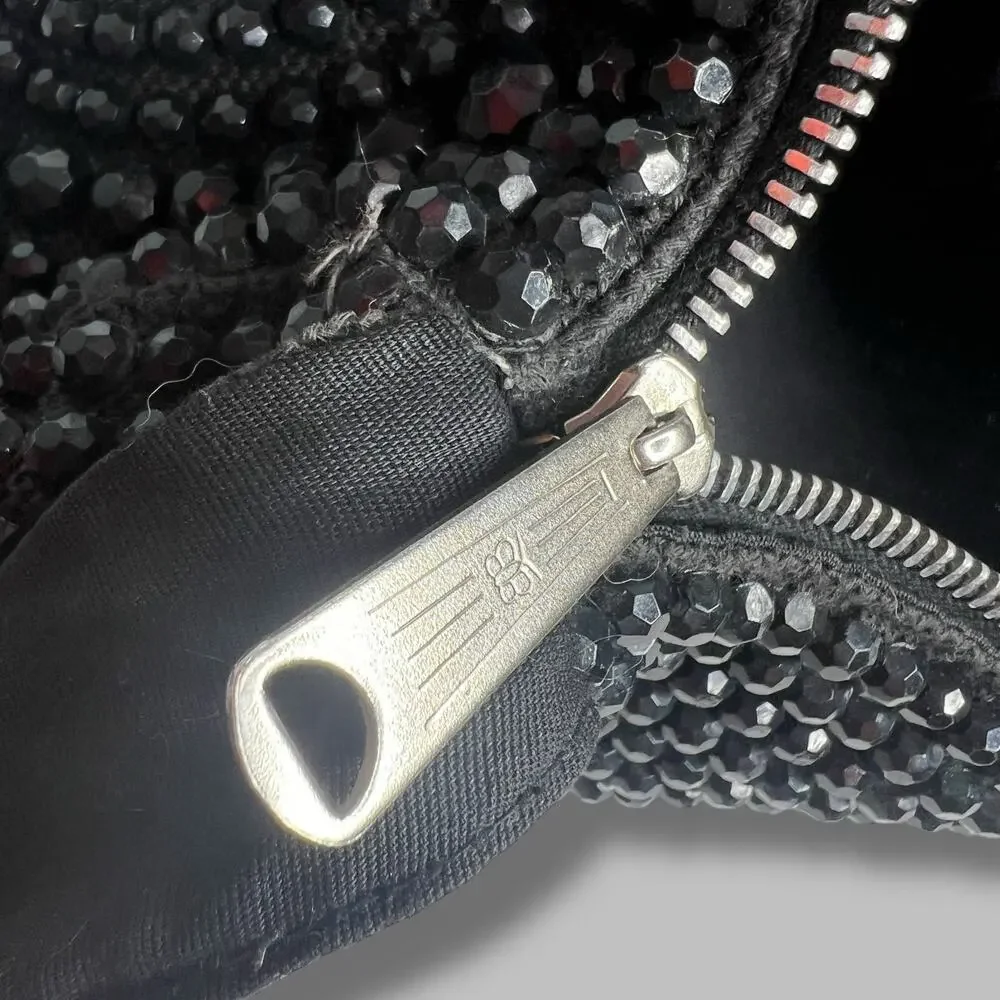 Vintage 60s Black Beaded Shoulder Bag Evening Purse Chunky Zipper Roger Van-S